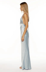 Ava Light Blue Satin Formal Maxi Dress
