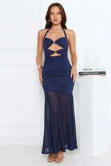 High Heel Hour Mesh Halter Maxi Dress Navy