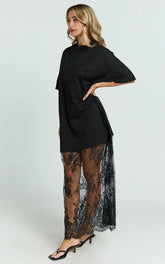 Black Longline Lace Insert Midi Dress Tee