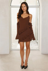 Catch A Vibe Long Sleeve Mini Dress Brown