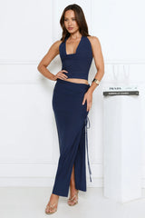 Girl Moods Mesh Halter Maxi Dress Navy