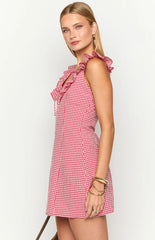 Ariette Red Gingham Frill Mini Dress