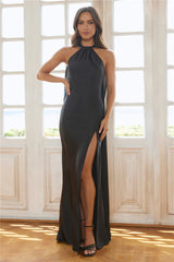 Golden Empress Satin Maxi Dress Black