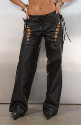 Austin Black PU Leather Lace Up Pants