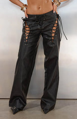 Austin Black PU Leather Lace Up Pants