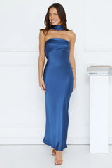 Precious Pearl Satin Maxi Dress Navy