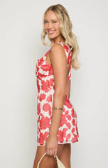 Ava Red Anemone Floral Print Mini Dress