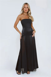 Statement Shine Strapless Satin Maxi Dress Black