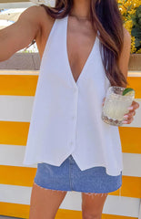 Petie White Linen Blend Top
