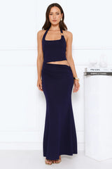 Elegant Edge Halter Maxi Dress Navy