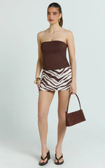 Mini Zebra Suede Low Rise Skirt in Chocolate Zebra