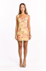 Aveta Yellow Bloom Tie Mini Dress