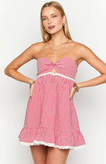 Maisie Red Gingham Strapless Mini Dress