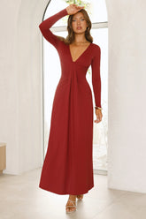 Gatekeep Long Sleeve Maxi Dress Burgundy