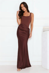 Effortlessly Yours Satin Maxi Dress Chocolate