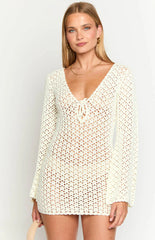 Rhi Cream Crochet Long Sleeve Mini Dress
