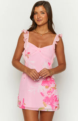 Joyce Pink Floral Chiffon Mini Dress