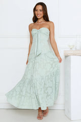 Honey Petal Haze Strapless Maxi Dress Sage