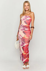Imogen Purple Floral Print Strapless Maxi Dress