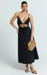 Black Gathered Cut-Out A-Line Maxi Dress