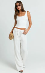 Leonie Pants - Mid Waisted Cheesecloth Relaxed Pants in White