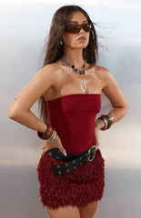 Halo Burgundy Strapless Fur Mini Dress