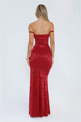 Night Bloom Off Shoulder Maxi Dress Burgundy