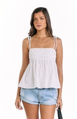Solei White Ruched Tie Strap Top