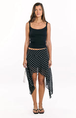 Khalea Black Polka Dot Hanky Hem Midi Skirt