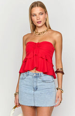 Raleigh Red Ruffle Strapless Top