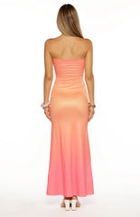 Summa Pink Ombre Hibiscus Strapless Maxi Dress