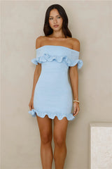 Glimmering Noir Off Shoulder Lace Mini Dress Blue