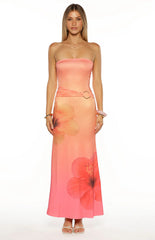 Summa Pink Ombre Hibiscus Strapless Maxi Dress