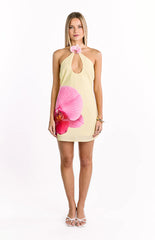 Delilah Yellow Orchid Print Halter Mini Dress