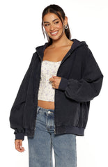 Tate Washed Navy Oversized Hooded Jacket