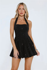 Mirrorball Muse Halter Mini Dress Black