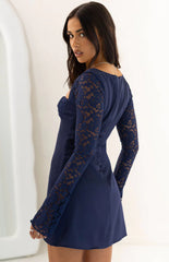 Verity Navy Lace Long Sleeve Mini Dress