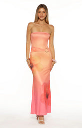 Summa Pink Ombre Hibiscus Strapless Maxi Dress