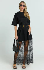 Black Longline Lace Insert Midi Dress Tee