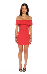 Haylie Red Polka Dot Off Shoulder Mini Dress