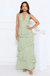 Power Glow Halter Maxi Dress Sage
