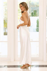 Dream Design Halter Satin Maxi Dress White