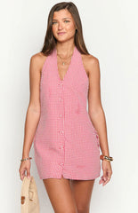 Felix Red Gingham Halter Mini Dress