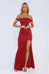 Night Bloom Off Shoulder Maxi Dress Burgundy