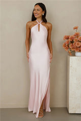 The Delilah Satin Halter Maxi Dress Pink
