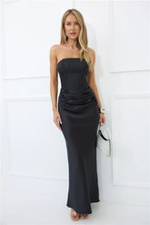 Dressed To Dazzle Strapless Satin Maxi Dress Black