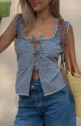 Neevie Black Gingham Tie Top