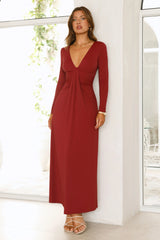 Gatekeep Long Sleeve Maxi Dress Burgundy