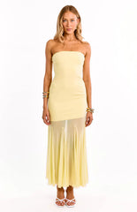Adria Yellow Strapless Asymmetrical Formal Maxi Dress
