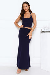 Elegant Edge Halter Maxi Dress Navy